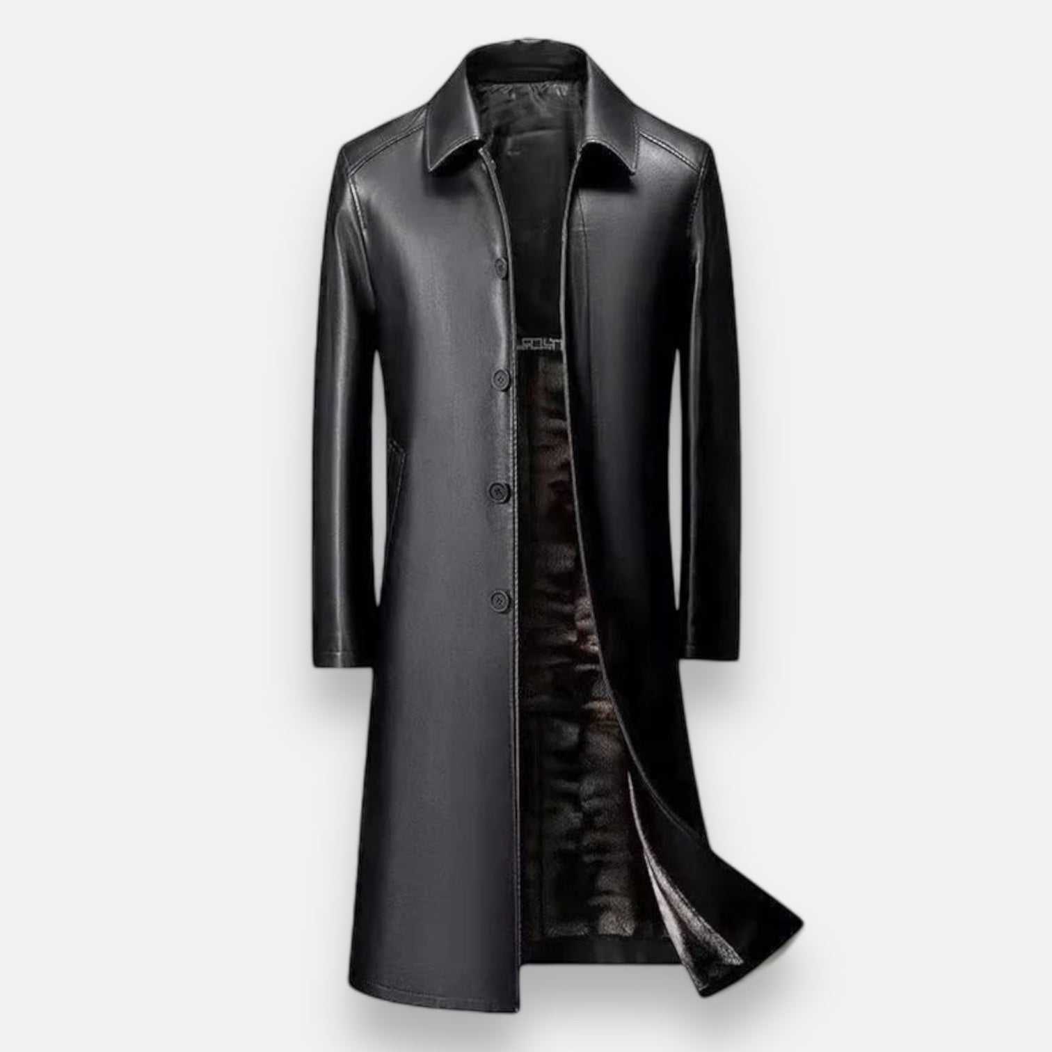 Men's PU Leather French Coat with Faux Fur Lining for Winter Wear
