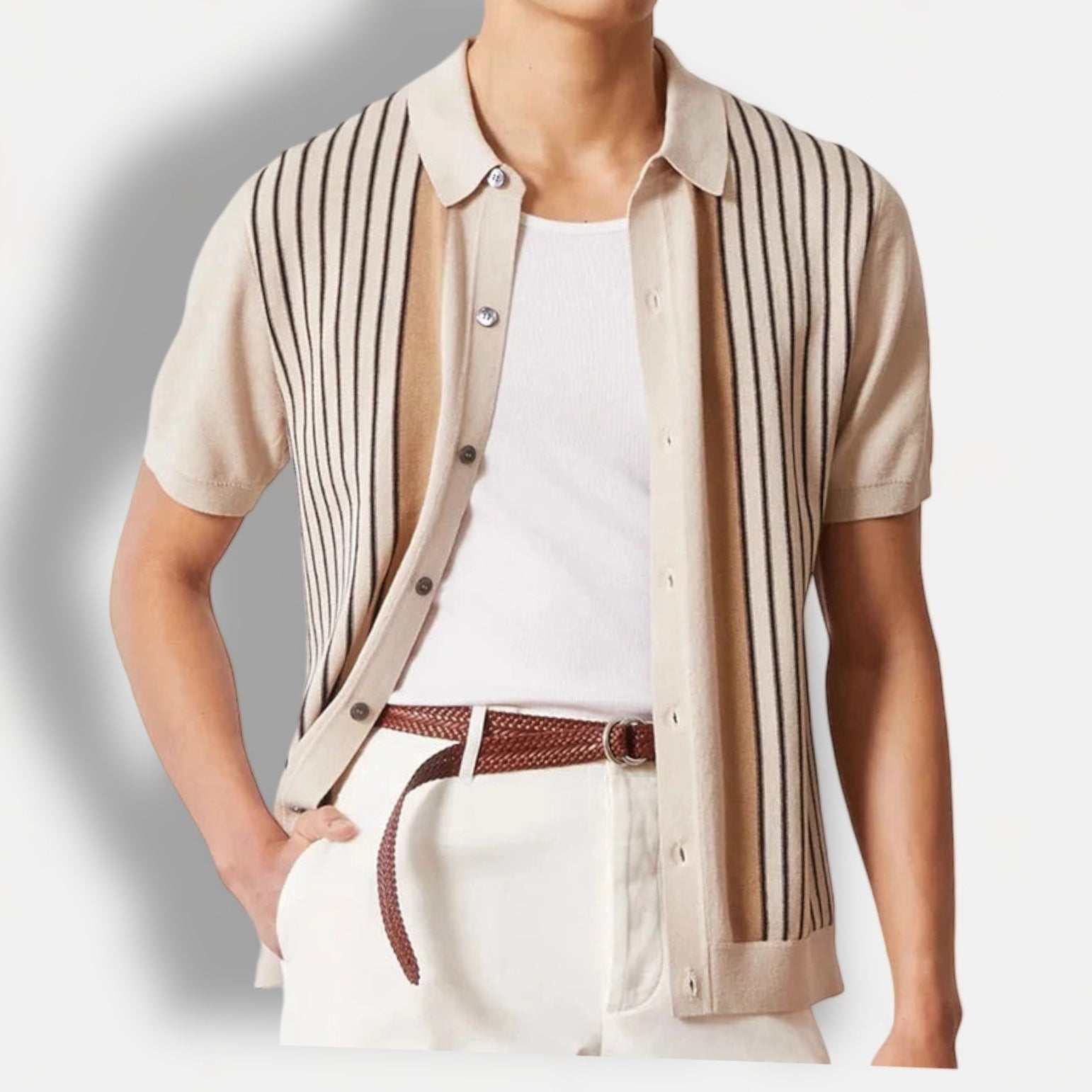 Summer retro short sleeve shirt with vintage striped design, casual fit, and breathable cotton fabric.