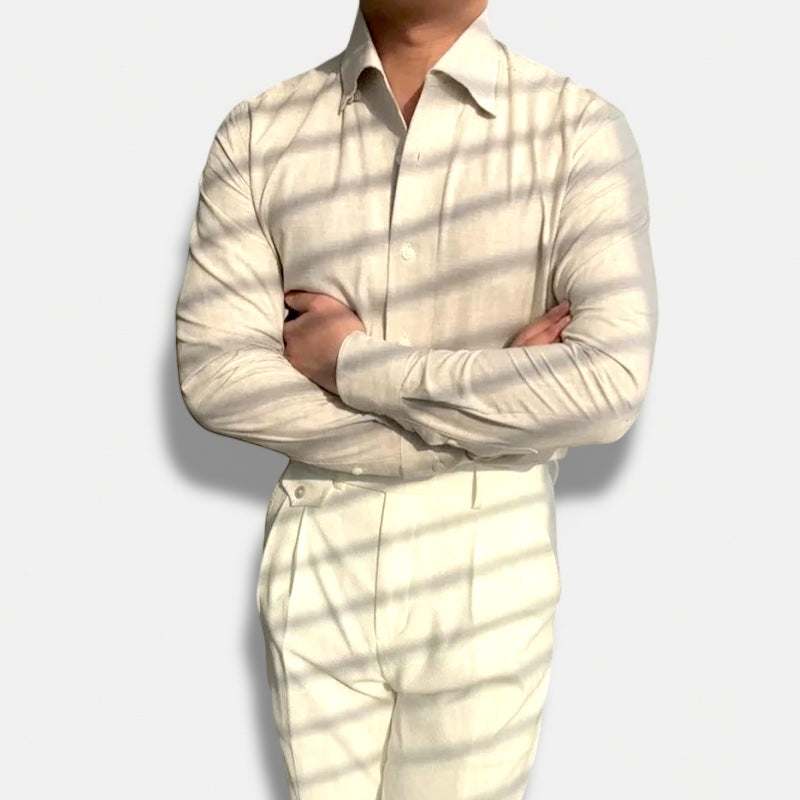 Office suit long sleeve shirt for men in cream color, elegant and breathable.