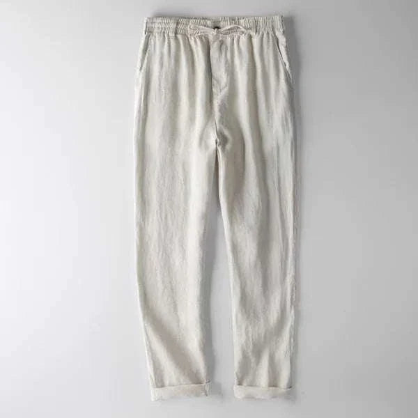Italian design linen pants in breathable, lightweight fabric.
