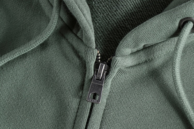 Maurice Cardigan in green cotton-linen blend with zipper detail.