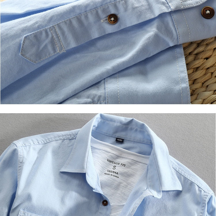 Maurice Vintage Shirt with solid pattern, made from high-quality cotton and linen blend, showcasing buttons and elegant design.