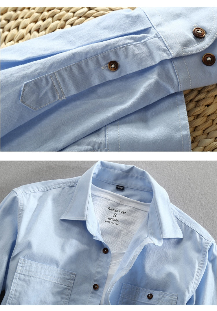 Maurice Vintage Shirt with solid pattern, made from high-quality cotton and linen blend, showcasing buttons and elegant design.