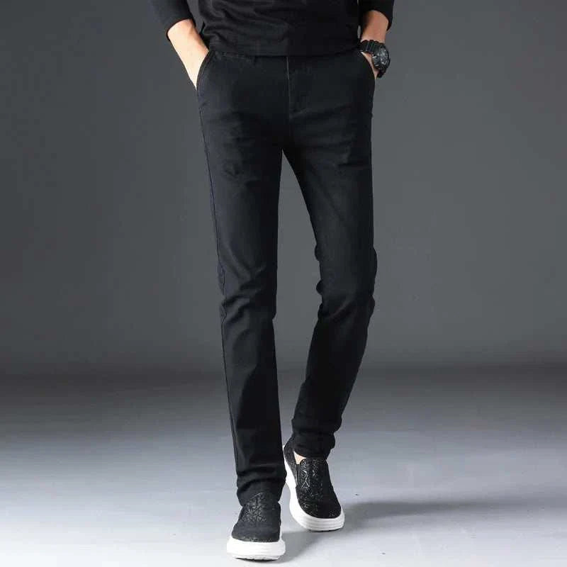 Cotton straight chino pants in black, offering a casual and elegant style.
