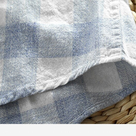 Maurice Casual Shirt with blue and white check pattern, cotton and linen blend.