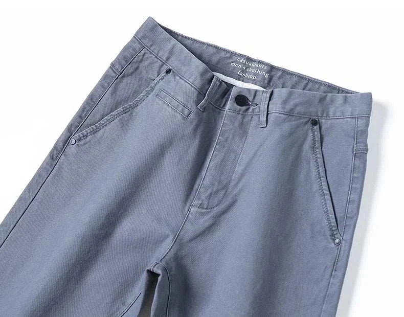 Cotton straight chino pants in grey, casual and elegant style.