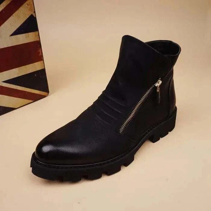 Fashion leather Chelsea boots with zipper, made of ecological leather and rubber soles.