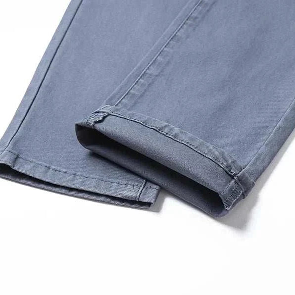 Cotton straight chino pants in lightweight cotton blend, stylish and comfortable.