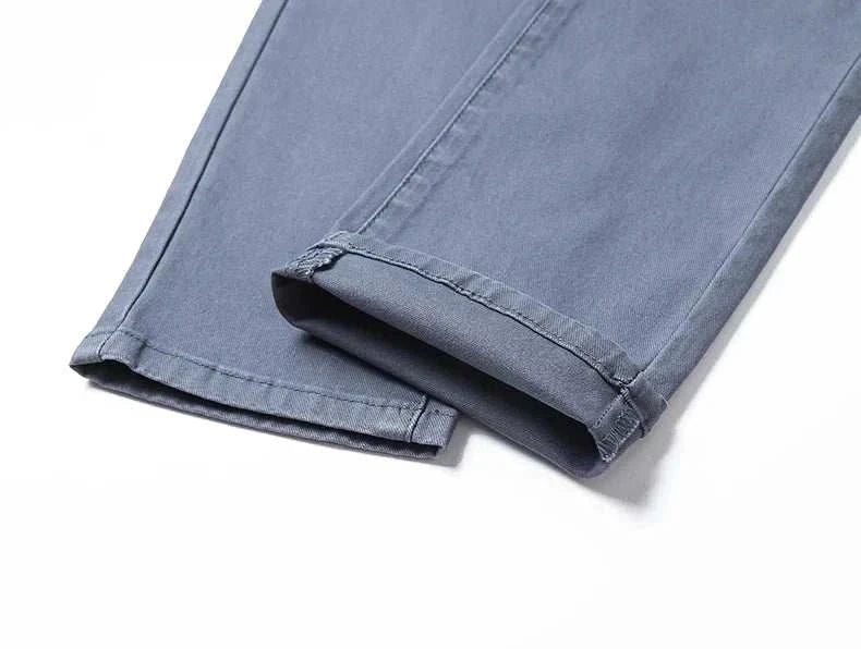 Cotton straight chino pants in lightweight cotton blend, stylish and comfortable.