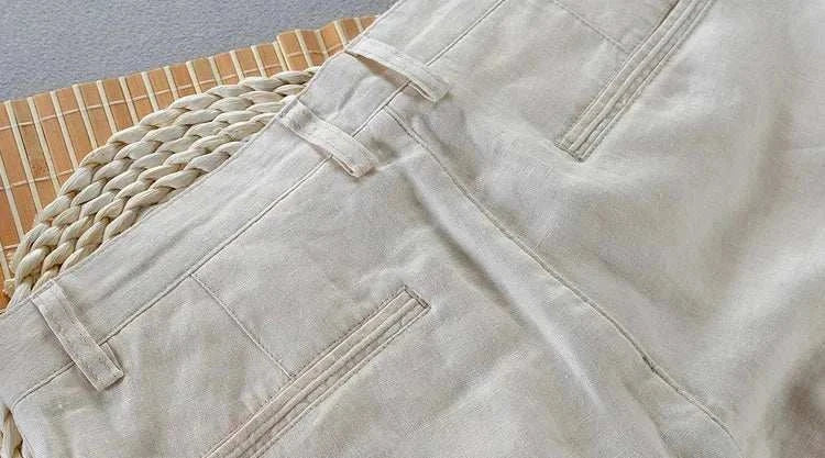 High-quality beige linen casual pants.