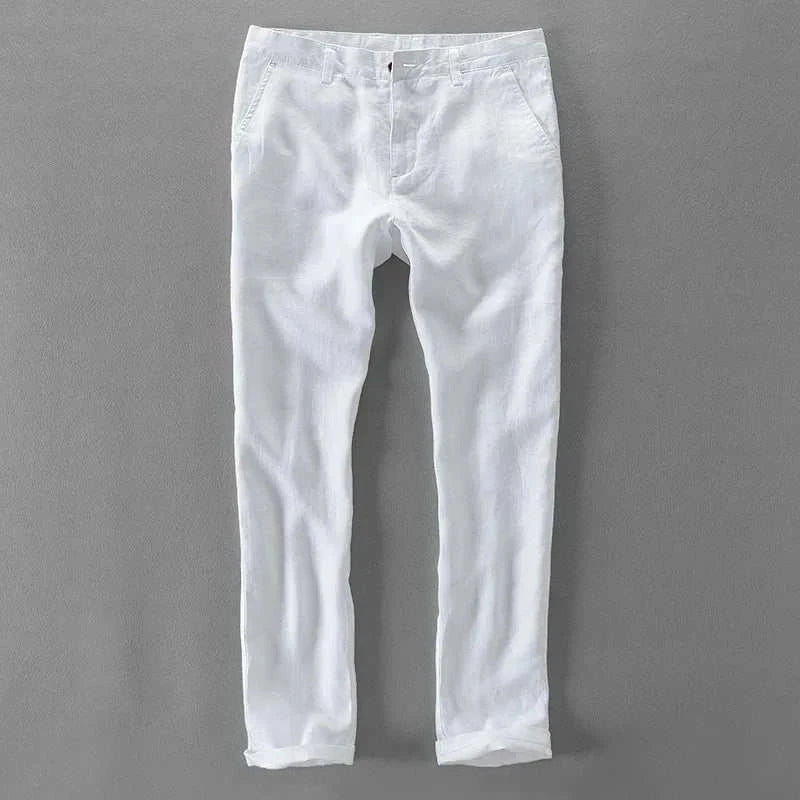 Linen casual pants in white, breathable and elegant, perfect for summer.