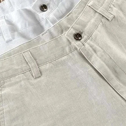 Linen casual pants in beige and white colors, breathable and stylish for summer.