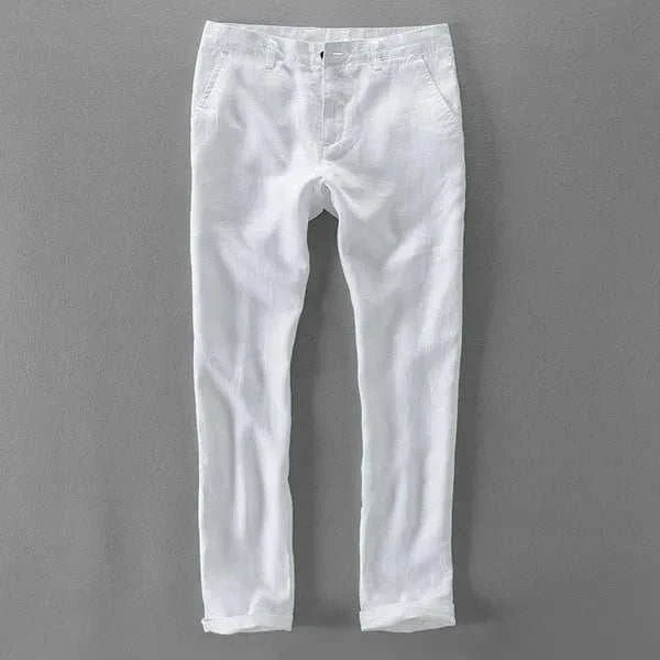 Linen casual pants in white, breathable and stylish for summer.