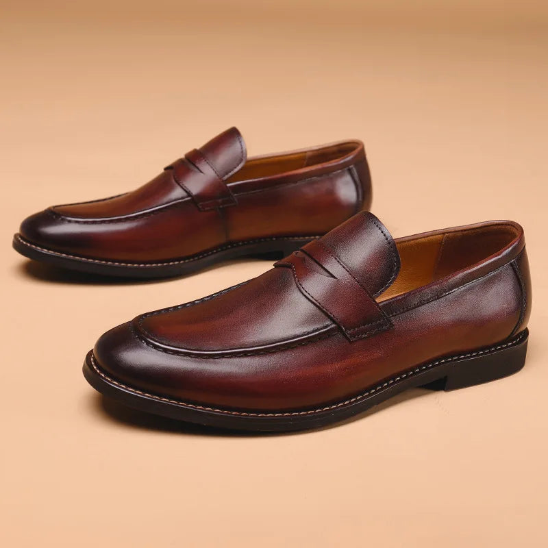 Genuine leather business dress shoes in brown, crafted from cow leather, showcasing Italian craftsmanship for men.