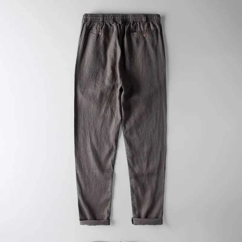 Italian design linen pants in dark color, 100% linen, stylish and breathable.