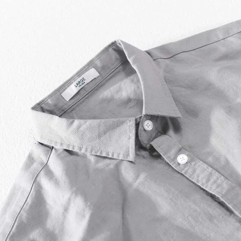 Summer casual long-sleeve shirt in solid gray, made of linen and cotton, ideal for spring/summer comfort.