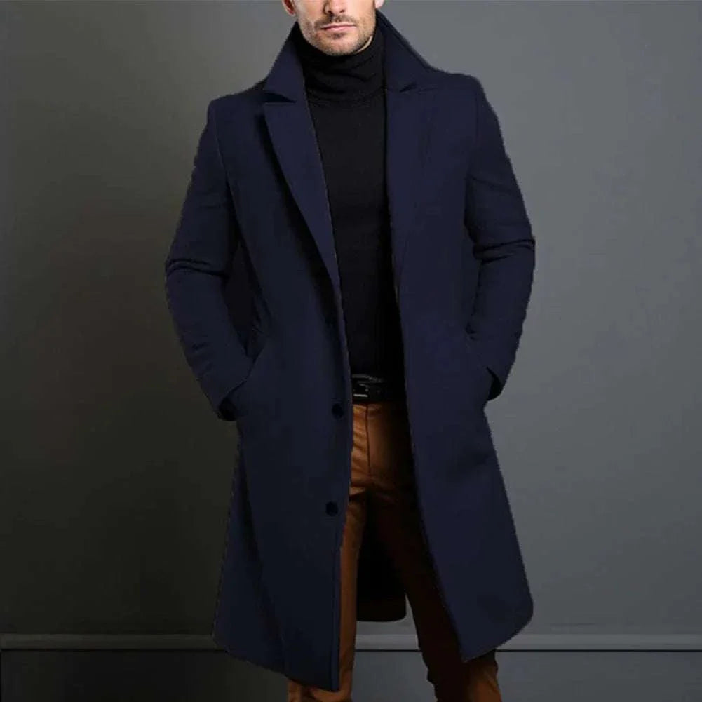 Men's perfect fall coat in navy, high-quality polyester, stylish and warm for autumn and winter.