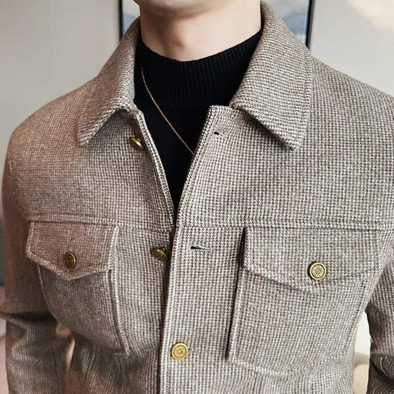 Men's WINT casual jacket, silky texture, solid pattern, elegant style.