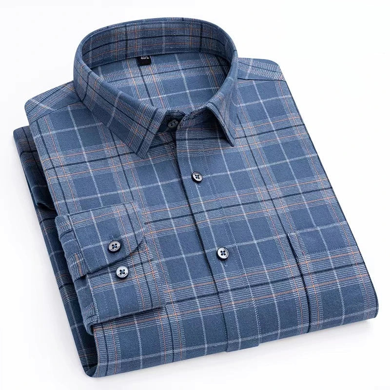 Luxury 100% cotton casual long -sleeve shirt