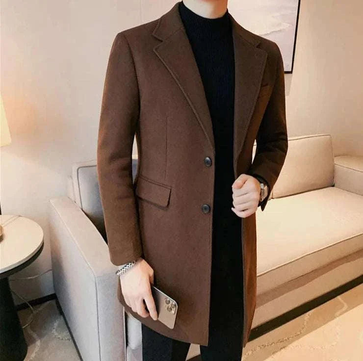 Elegant slim fit suit coat for men in brown, ideal for autumn and winter.