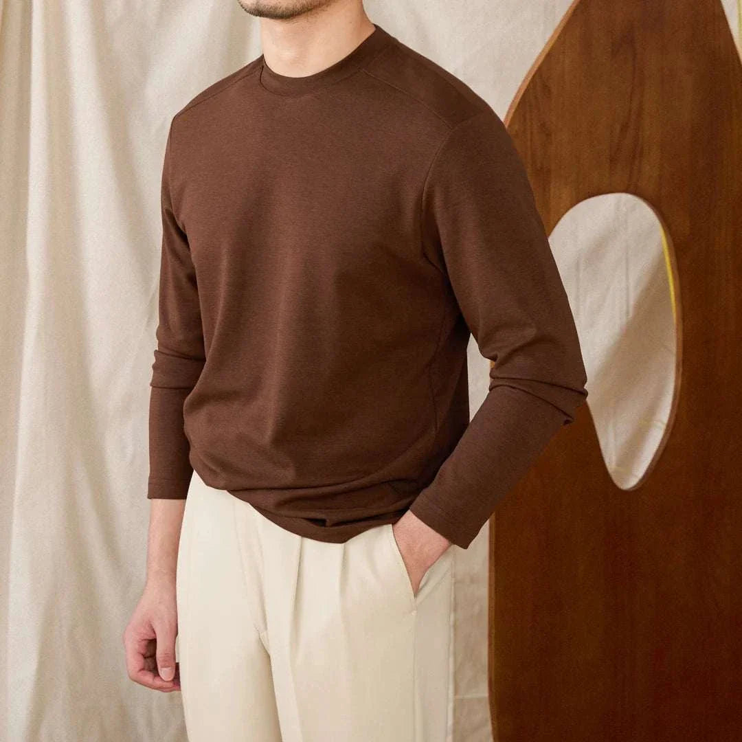 Slim fit smart casual premium sweater for men in brown, comfortable polyester blend, perfect for stylish occasions.