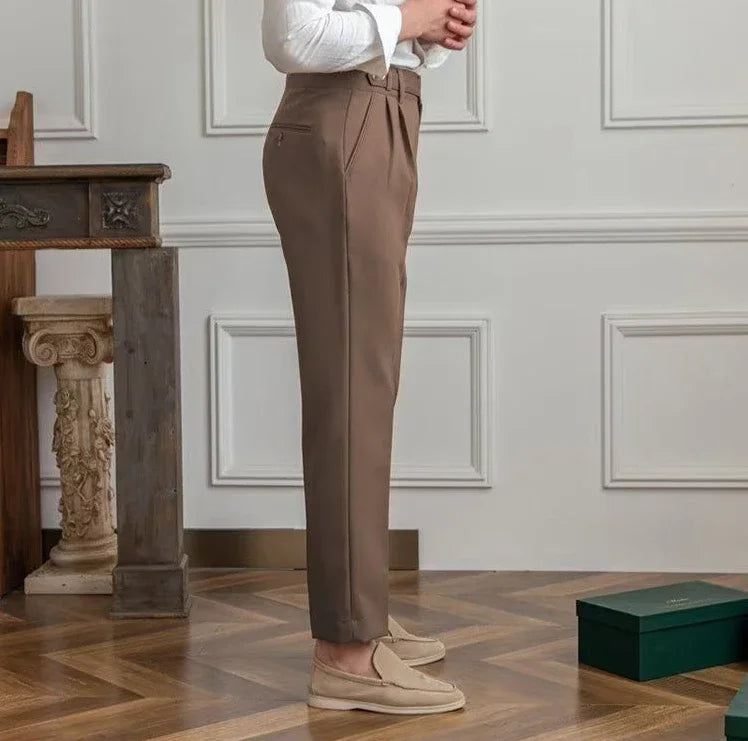 Antonios draped suit pants in smart casual, full-length style.