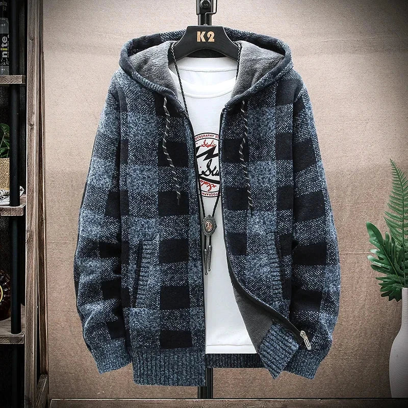 LUXELY plaid jacket in cotton and wool, casual style for men, all-season wear.