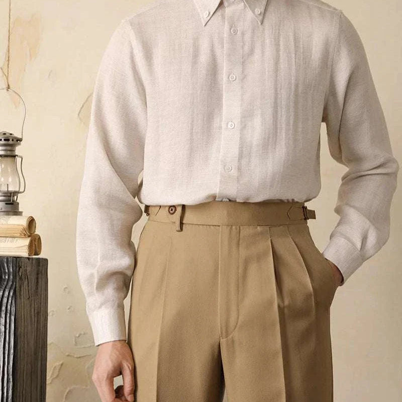 Antonios one-piece collar cotton shirt for men in soft, breathable fabric.