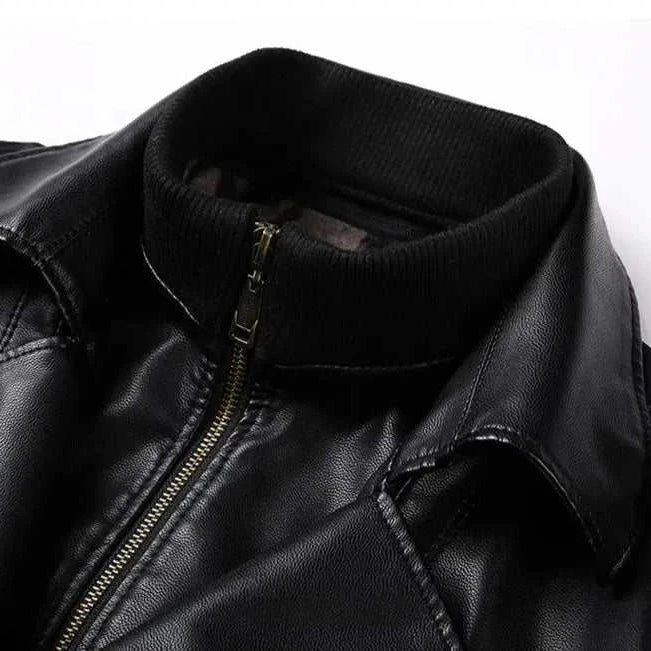 PU leather long coat with zip collar, stylish and warm for men.