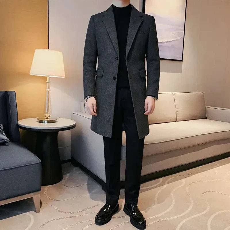 Elegant slim fit suit coat for men in gray, perfect for autumn and winter.