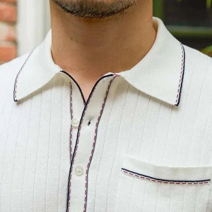 Old money polo English t-shirt, casual solid design with fine stitching detail.