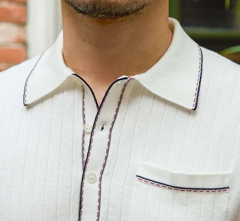 Old money polo English t-shirt, casual solid design with fine stitching detail.