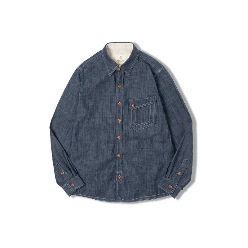RETRO denim solid long-sleeve shirt for men, casual and elegant style, perfect for spring and summer.