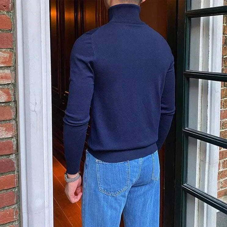 Antonios business turtleneck sweater for men in navy blue, perfect for office and meetings.