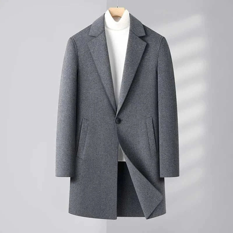 Men's woolen business long coat in gray for autumn and winter.