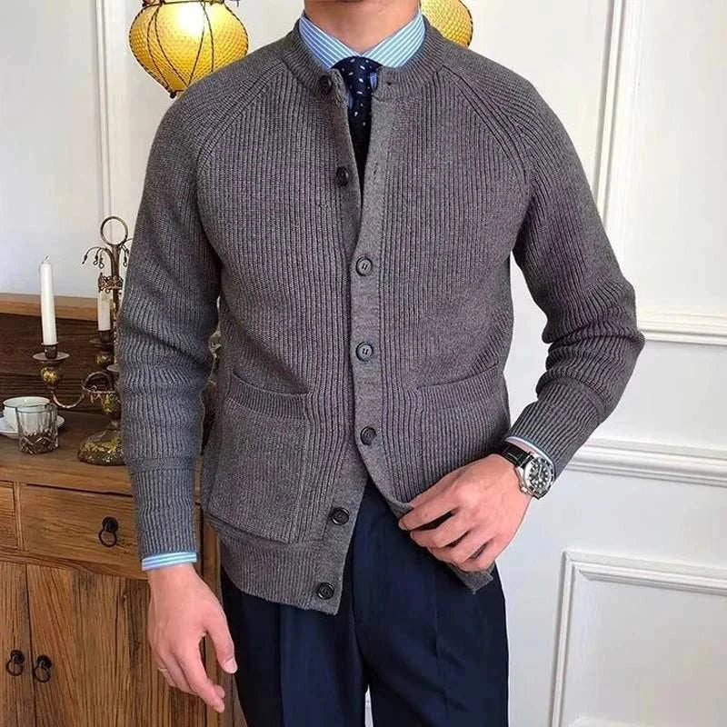 Men's gray Antonios winter cardigan, 60% cotton, stylish and comfortable for cool weather.
