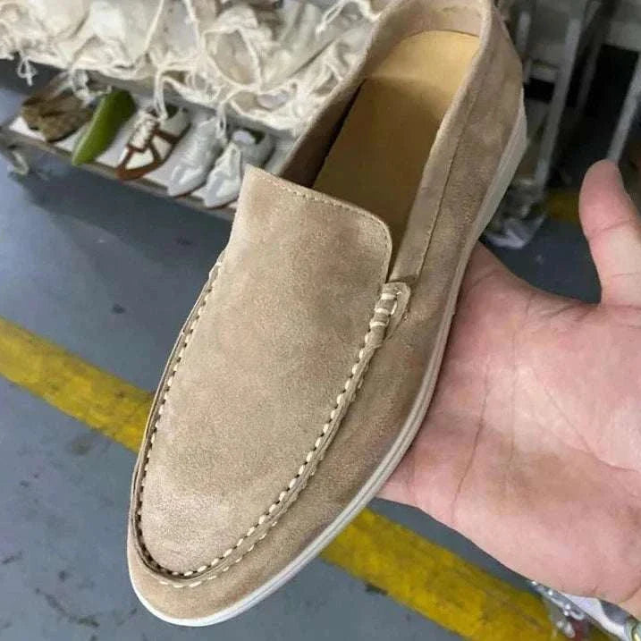 Suede elegant loafers made from soft sheep suede leather.