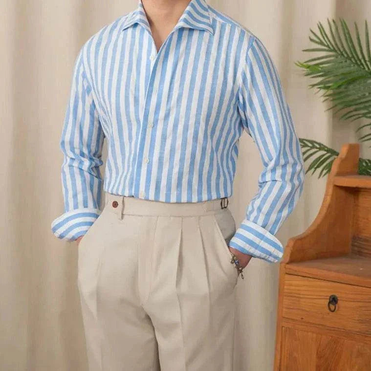 Business striped white summer shirt for men, elegant and comfortable.