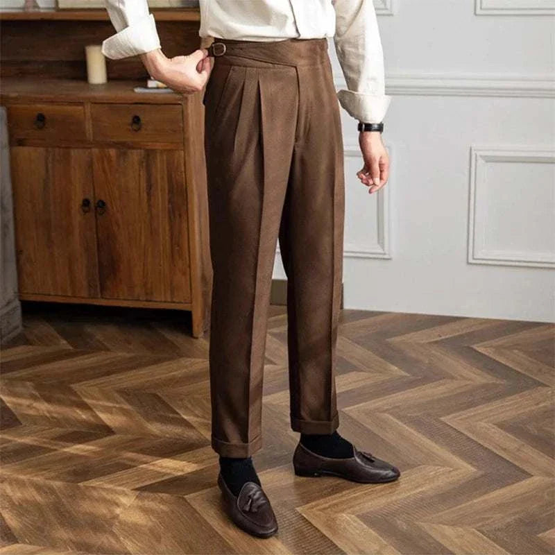 Office high-waist trousers in durable polyester, showcasing professional and elegant style.