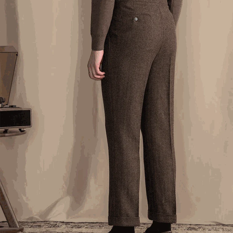 Antonios vintage wool herringbone pants in smart casual style.