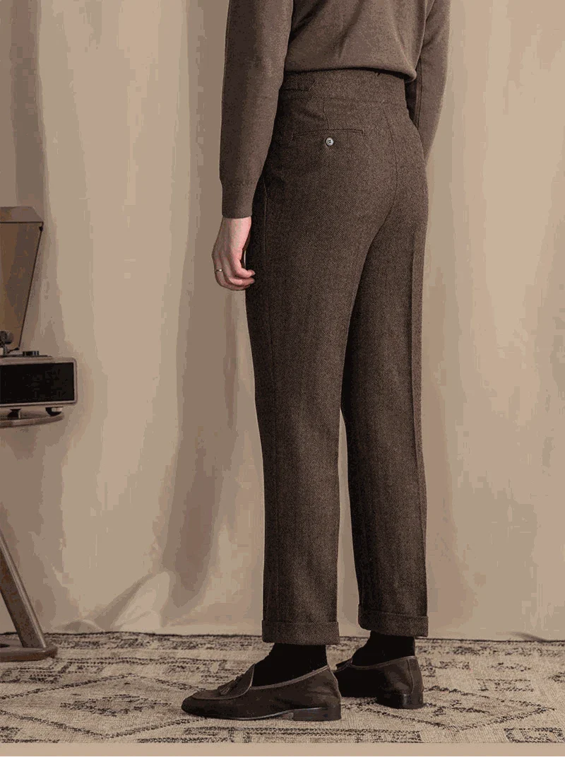 Antonios vintage wool herringbone pants in smart casual style.