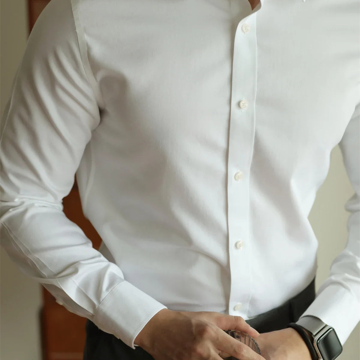 Casual office Italian men's shirt in white cotton, perfect for comfort and elegance.