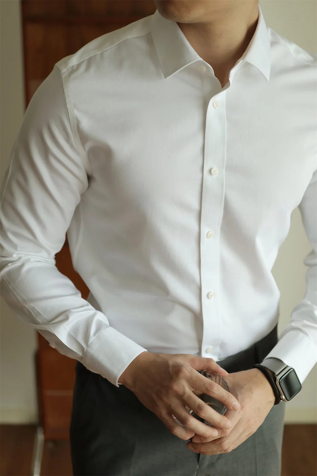 Casual office Italian men's shirt in white cotton, perfect for comfort and elegance.