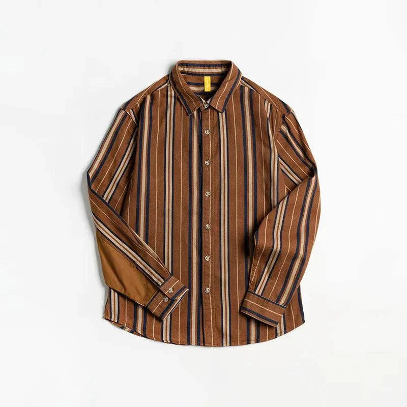 Vintage summer cotton shirt with stripes, classic collar, casual and elegant style.