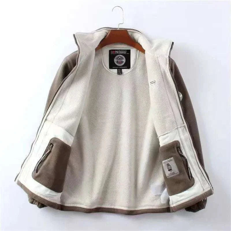 Norway velvet jacket in cotton and polyester, casual style, cream and brown color.