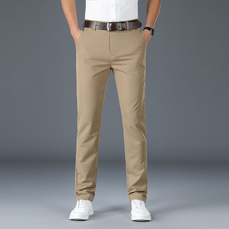 Antonios Stretch Pants in khaki, full-length casual trousers.