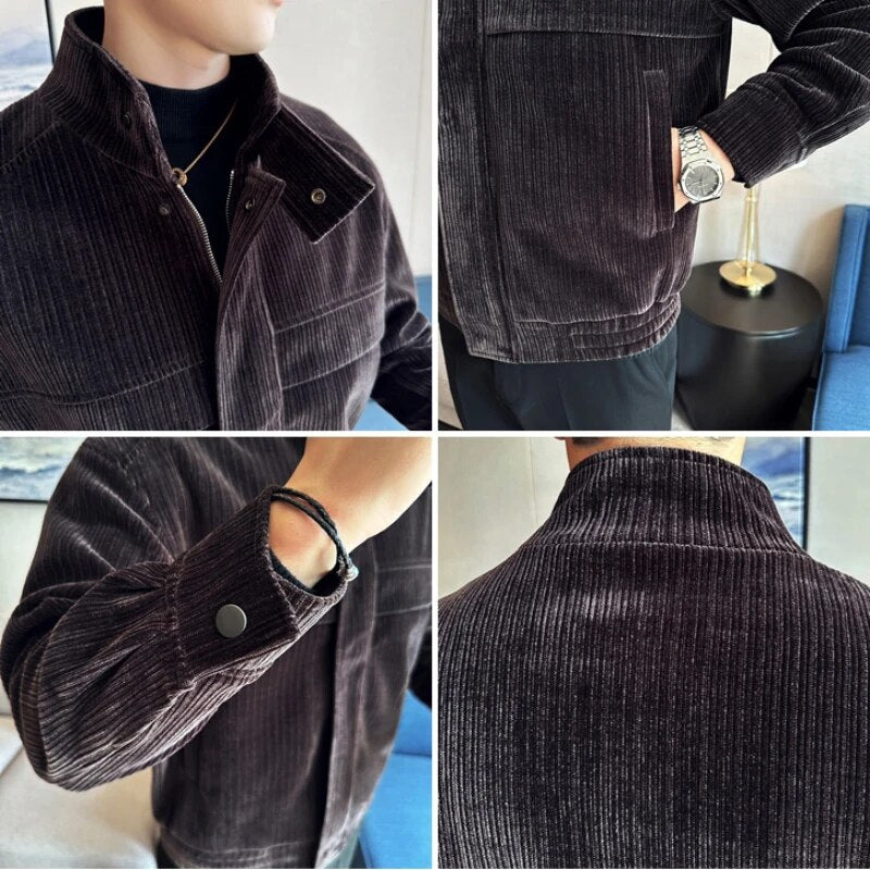 Men's corduroy winter jacket, casual elegant style, comfortable fit, all-season wear.