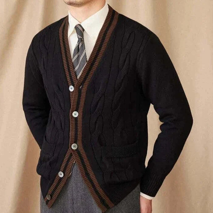 Antonios twisted knit cardigan in vintage Italian style, men's fashion.