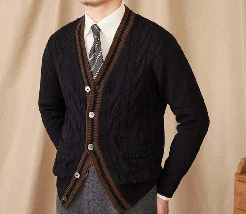 Antonios twisted knit cardigan in vintage Italian style, men's fashion.
