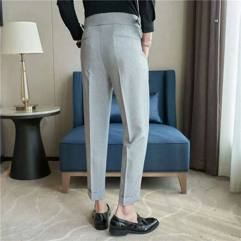 Slim fit suit elegant pants in gray for men, showcasing a modern and polished look.
